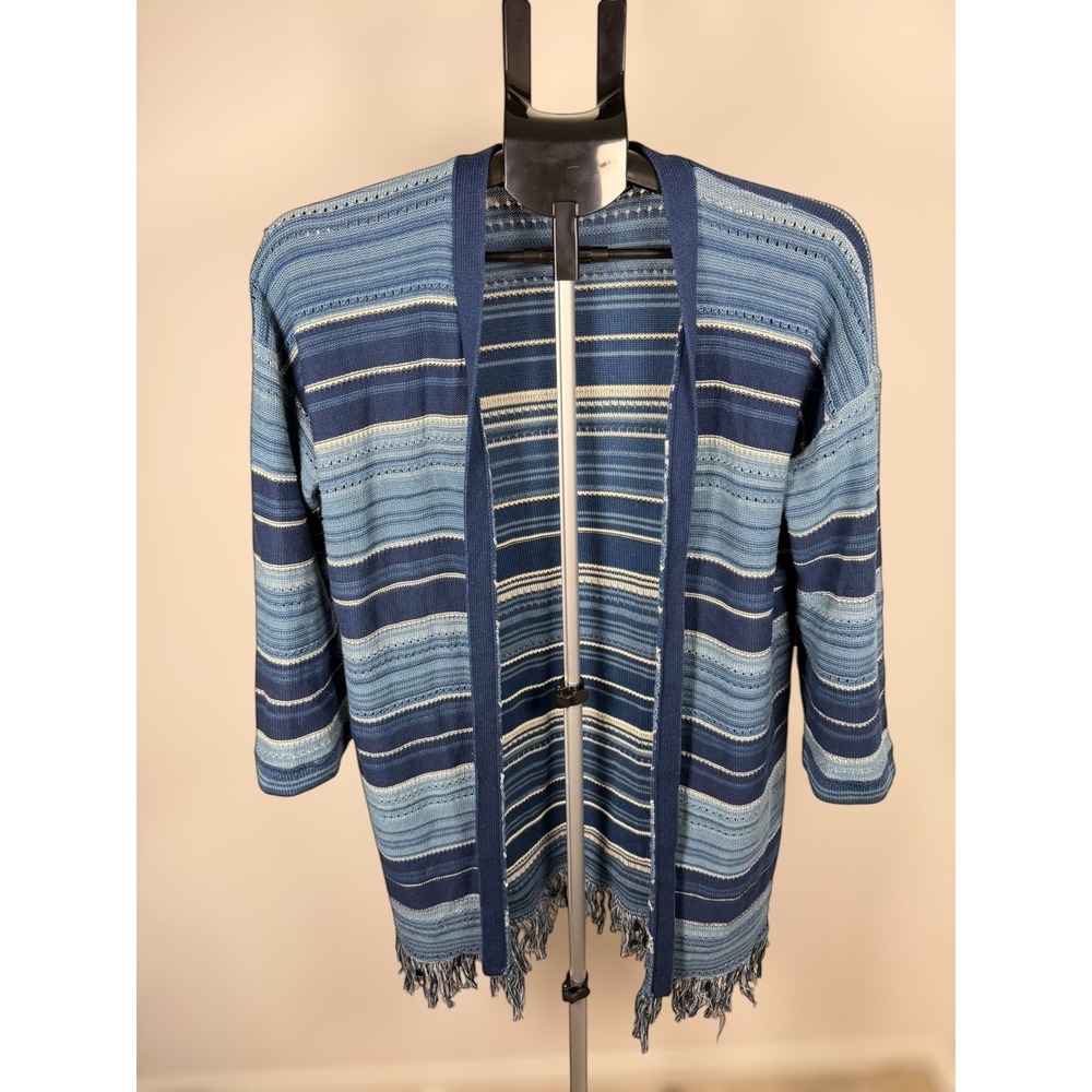 Lauren Ralph Lauren Blue Striped Fringe Open Front‎ Cardigan Sweater Mens SP